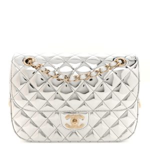 Chanel Mirror Calfskin Metallic Calfskin Medium Hollywood Boulevard Flap With Star Coin Purse Silvery