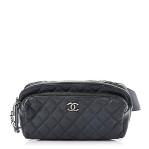 Chanel Calfskin Quilted Waist Bag Dark Grey