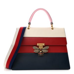 Gucci Calfskin Sylvie Web Large Queen Margaret Top Handle Bag Blue Agata Hibiscus Red Mystic White Sugar Pink