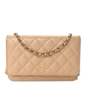 Chanel Caviar Quilted Wallet on Chain WOC Dark Beige