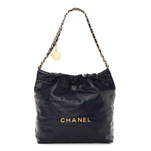 Chanel Shiny Calfskin Quilted Small Chanel 22 Navy
