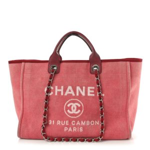 Chanel Canvas Large Deauville Tote Red