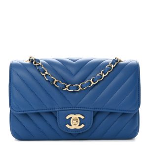 Chanel Lambskin Chevron Quilted Mini Rectangular Flap Blue