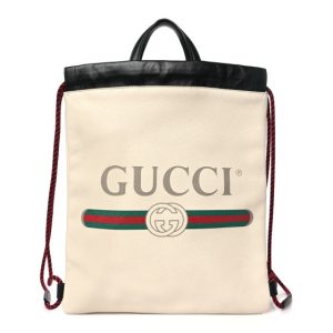 Gucci Calfskin Logo Drawstring Backpack Mystic White