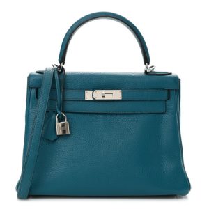 Hermes Taurillon Clemence Kelly Retourne 28 Bleu Izmir