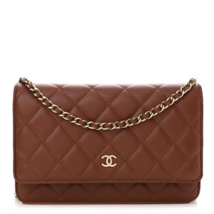 Chanel Lambskin Quilted Wallet On Chain WOC Brown