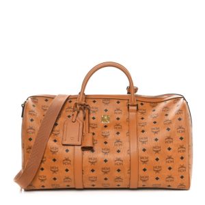 MCM Visetos Large Traveler Weekender Bag Cognac