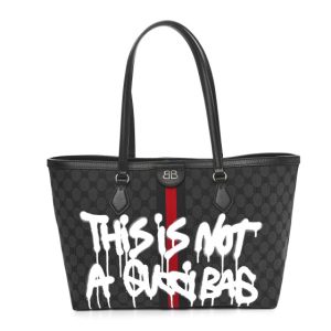 Gucci X BALENCIAGA BB Monogram Web Graffiti Medium Ophidia Shopping Tote Black