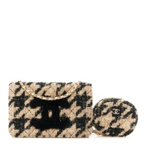 Chanel Tweed Shearling Quilted Chanel Wallet On Chain WOC and Coin Purse Beige Black