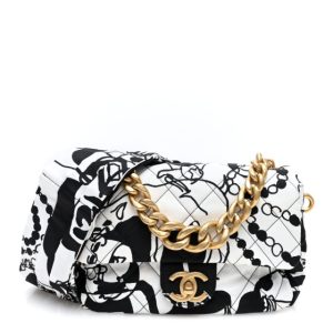 Chanel Canvas Printed Deer Coco Mini Single Flap White Black