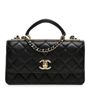 Chanel Lambskin Quilted Trendy CC Dual Handle Clutch With Chain Black