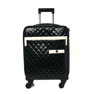 Chanel Vinyl Calfskin Quilted Coco Case Trolley Rolling Luggage Black