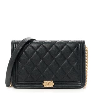 Chanel Caviar Quilted Boy Wallet On Chain WOC Black