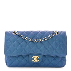 Chanel Iridescent Caviar Quilted Medium Double Flap Dark Blue