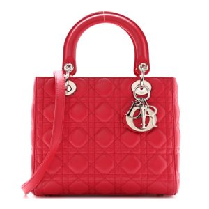 Christian Dior Lambskin Cannage Medium Lady Dior Red