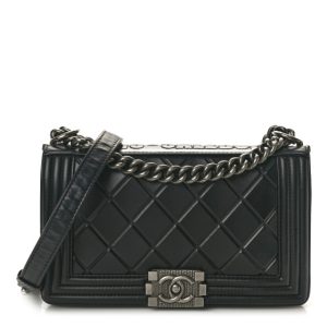 Chanel Calfskin Embossed Medium Paris Salzburg Boy Flap Black