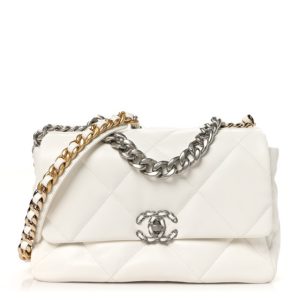 Chanel Lambskin Quilted Large Chanel 19 Flap White