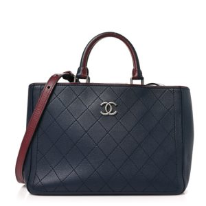 Chanel Bullskin Stitched Bi-Color Medium Shopping Tote Blue