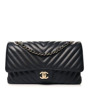 Chanel Caviar Chevron Quilted Medium Double Flap Black