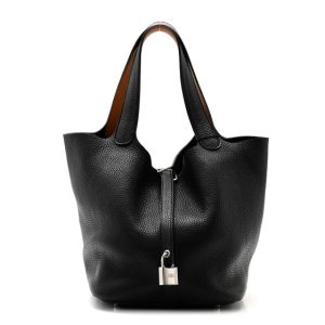 Hermes Taurillon Clemence Swift Eclat Picotin Lock 22 MM Black Toffee