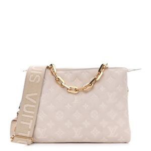 Louis Vuitton Lambskin Embossed Monogram Coussin PM Beige Cream