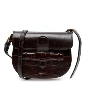 Celine Crocodile Embossed Calfskin Mini Symmetrical Bag Brown