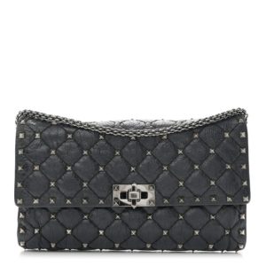 Valentino Garavani Craquele Nappa Rockstud Spike Wallet on Chain Black