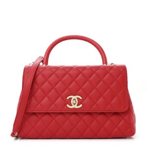 Chanel Caviar Lizard Embossed Quilted Small Coco Handle Flap Red