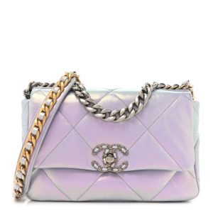 Chanel Iridescent Calfskin Quilted Medium Chanel 19 Flap Light Purple Blue