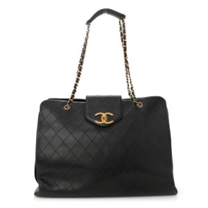 Chanel Calfskin Stitched XL Weekender Black