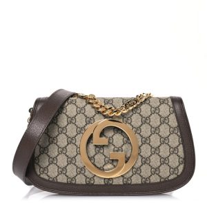 Gucci GG Supreme Monogram Textured Dollar Calfskin Blondie Chain Shoulder Flap Bag Beige Ebony New Acero