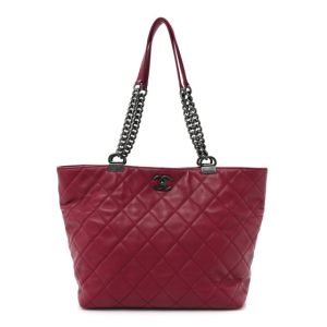 Chanel Calfskin Quilted Large Shopping In Chains Tote Dark Pink