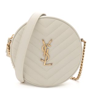 Saint Laurent Grain De Poudre Matelasse Chevron Quilted Round Vinyle Camera Bag Crema Soft