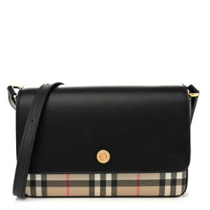 Burberry Calfskin Vintage Check New Hampshire Bag Black