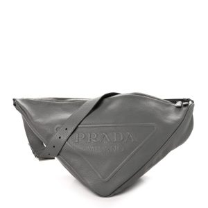 Prada Vitello Daino Triangle Shoulder Bag Grey