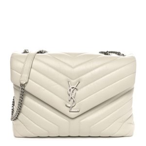 Saint Laurent Calfskin Y Quilted Monogram Medium Loulou Chain Satchel Crema Soft