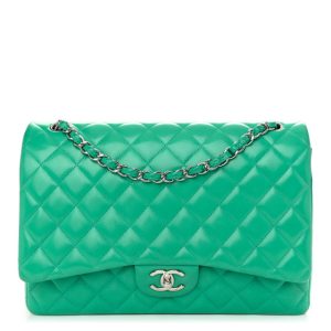 Chanel Lambskin Quilted Maxi Double Flap Green
