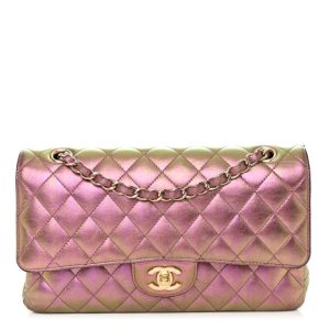 Chanel Iridescent Lambskin Quilted Medium Double Flap Purple