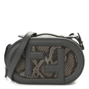 Fendi Vitello Grace Elaphe Python Print O'Lock Mini Camera Case Asfalto Fumo