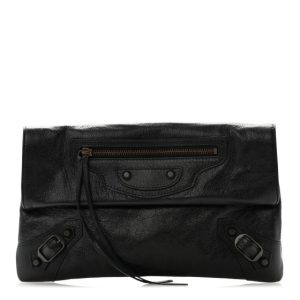 Balenciaga Agneau Classic Hardware Envelope Clutch Black