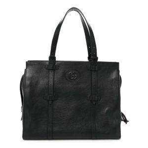 Gucci Calfskin Tonal GG Medium Tote Bag Black