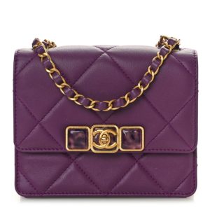 Chanel Calfskin Resin Quilted Mini Flap Purple