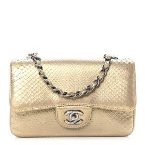 Chanel Metallic Snakeskin Mini Rectangular Flap Gold