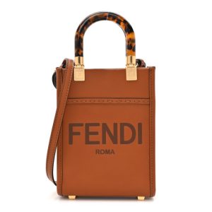 Fendi Vitello King Plexiglass Logo Embossed Mini Fendi Sunshine Shopper Tote Cuoio