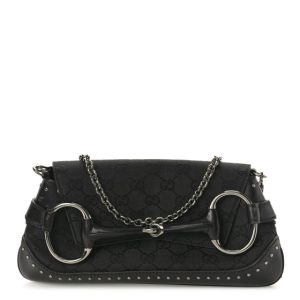 Gucci Monogram Studded Horsebit Clutch Black