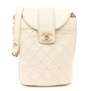 Chanel Lambskin Quilted CC Bucket Bag White