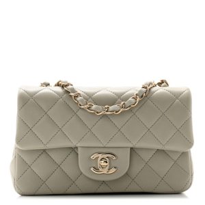 Chanel Lambskin Quilted Mini Rectangular Flap Grey