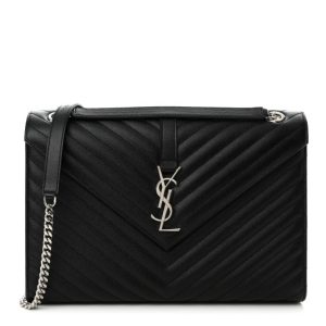 Saint Laurent Grain De Poudre Matelasse Chevron Large Monogram Satchel Black