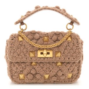 Valentino Garavani Cashmere Medium Roman Stud Shoulder Bag Brown