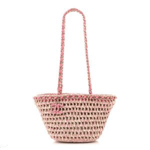 Chanel Mixed Fibers Calfskin Crochet Small Shopping Bag Beige Pink